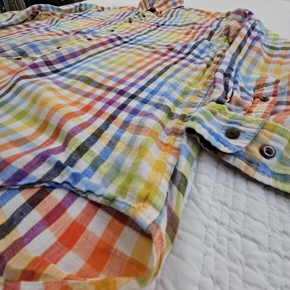 Orvis Signature Collection 100% Linen Shirt Men's XL Multicolor Plaid LS EUC - Picture 2 of 13